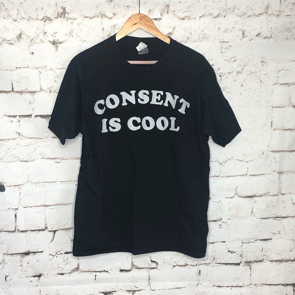 Consent is Cool black and white graphic T-shirt